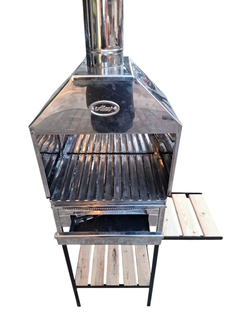 Çelik 50x37 cm Davlumbazlı Çekmeceli yan ahşap sehpahalı mangal - 4