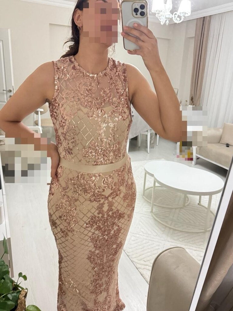 rose altın rengi abise elbise - 3