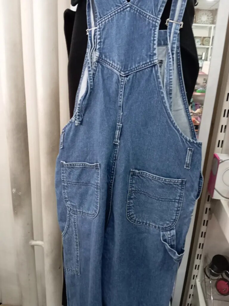 Leke jeans kot askılı pantolon - 5