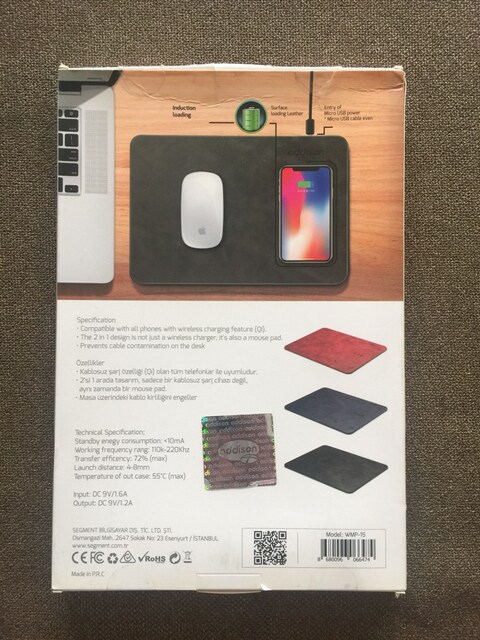 Addison WMP-15 siyah kablosuz şarj ve mouse pad