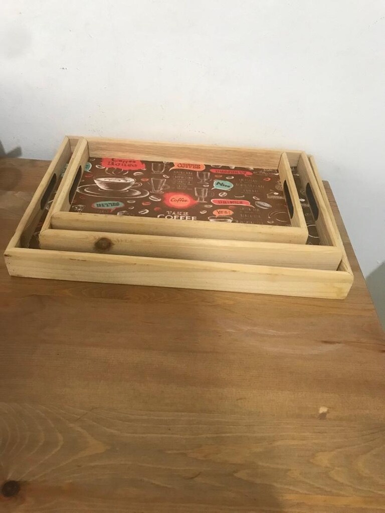 ahşap çay sunum tepsi üç adet - 3