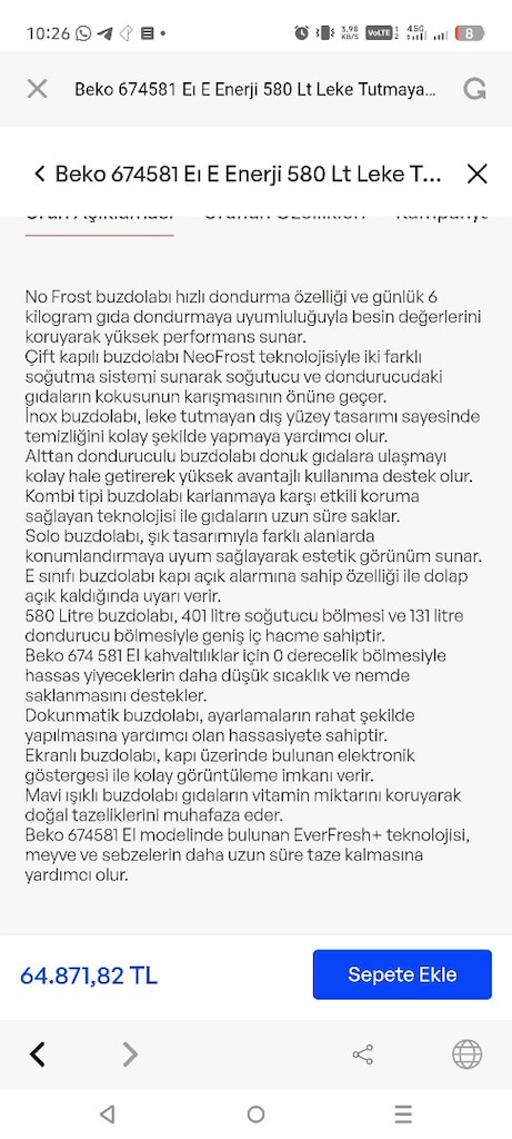 674581 EI No Frost Inox Leke tutmayan Buzdolabı - 10