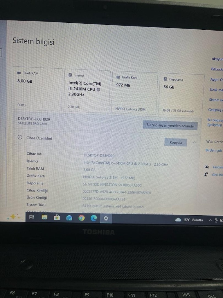 TOSHİBA İ5 8 GB RAM 60 GB SSD LAPTOP - 2