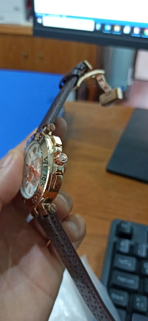 versace fonksiyonlu takvimli pilli çelik kasa deri kordon kol saati - 4