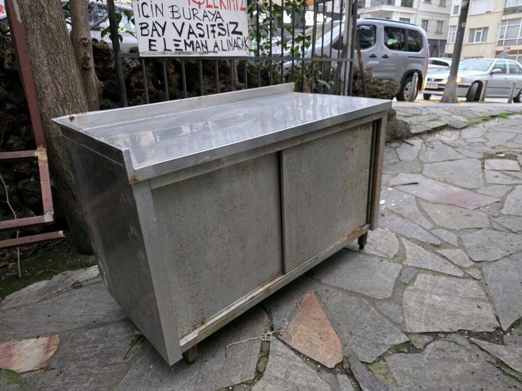paslanmaz sürgü kapaklı çalışma tezgahı mutfak tezgahı paslanmaz büfe - 3