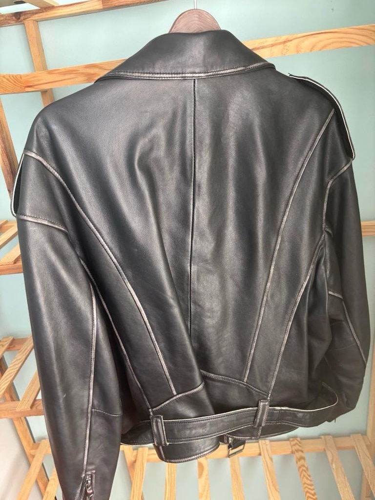 Deri oversize biker ceket — görsel 3/4