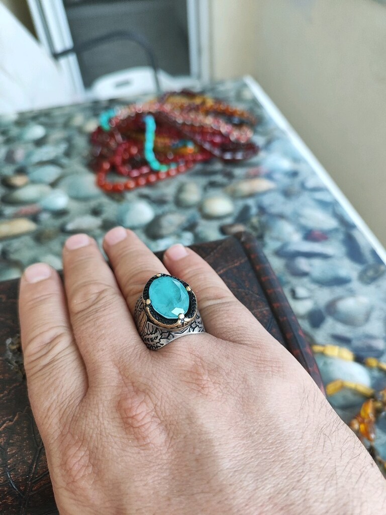 AQUA MARİN TASLİ 925 AYAR ERKEK YÜZÜK 15 GRAM 28 NUMARA - 2