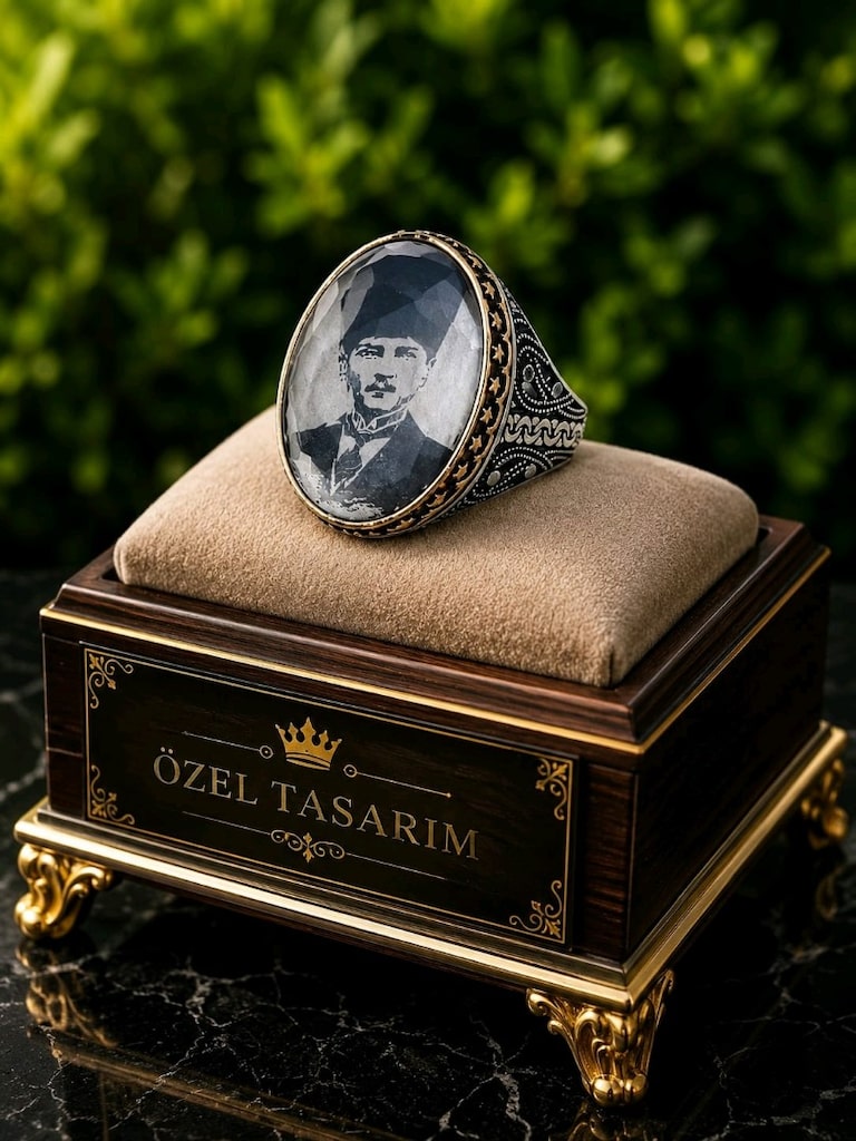 Atatürk Desenli 925 Ayar Gümüş Yüzük - 6