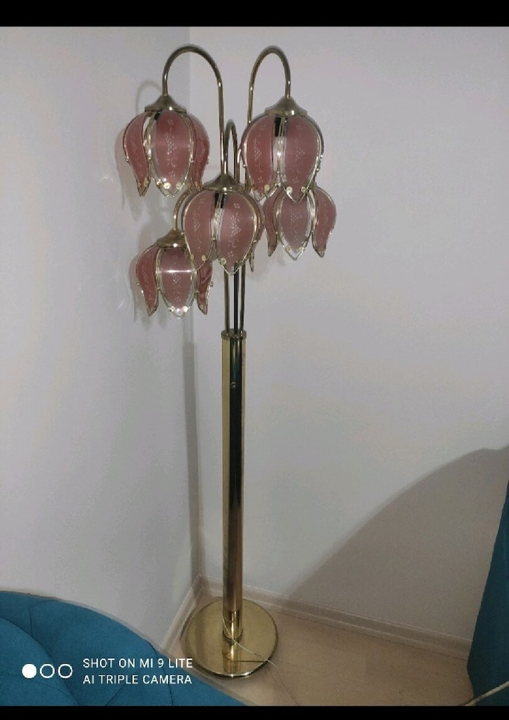 İtalyan Tarzı Pembe Camlı Antika/Vintage Lambader - 8