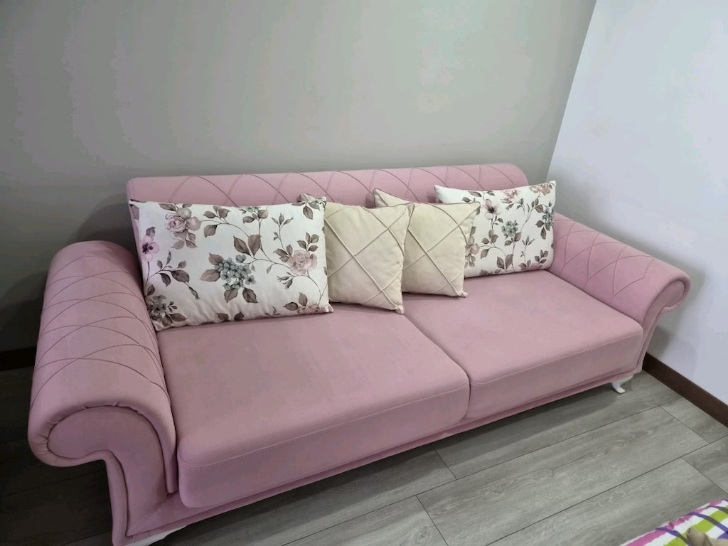 üçlü çekyat koltuk krem ve pembe - 2