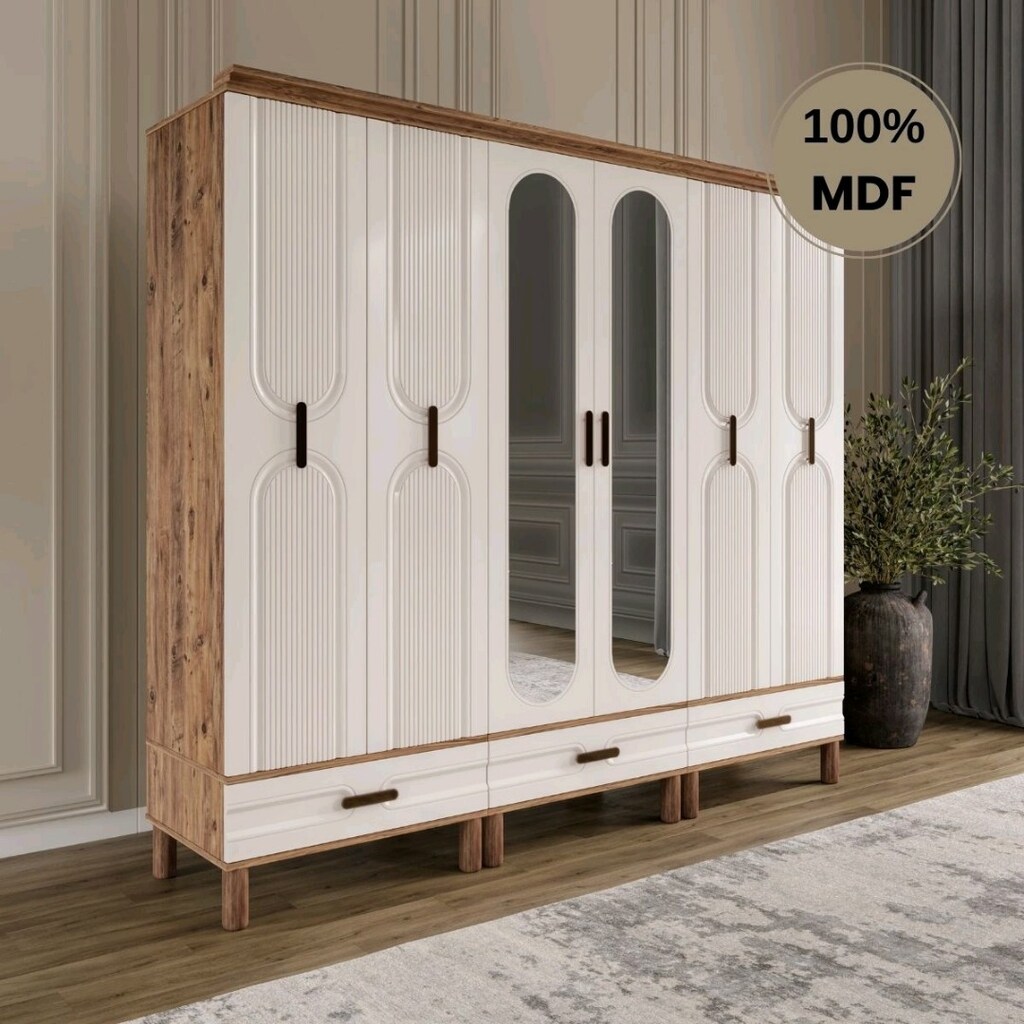 6 Kapaklı Bohem Gardırop, 6 Kapılı MDF Dolap - 4