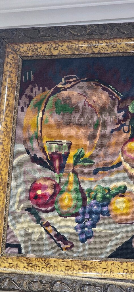 Vintage El İşçiliği Goblen / Meyveli Natürmort 69X60 cn Ahşap Çerceve - 2