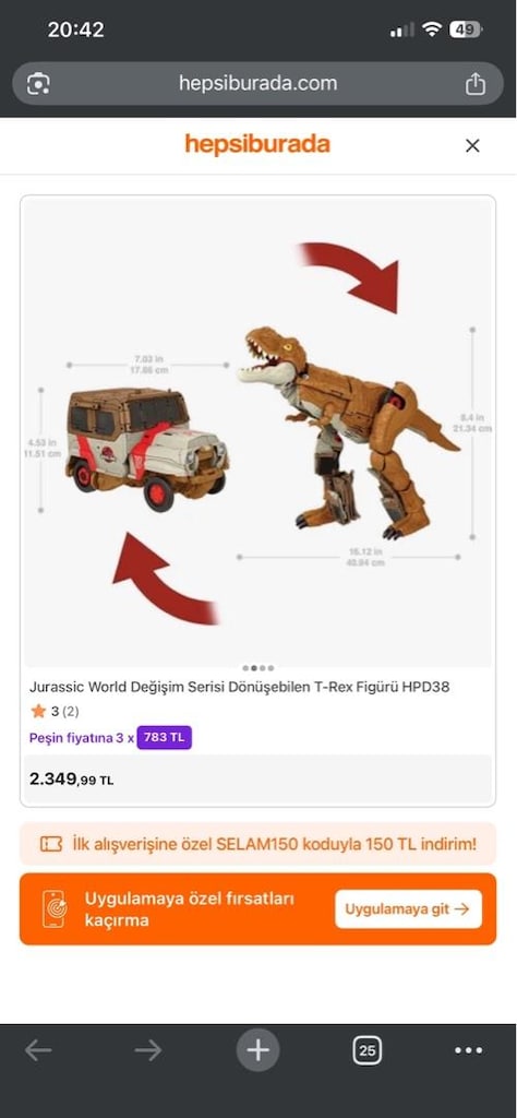 jurassic park transformer dinozor ve jeep lisanlı son fiyat - 7