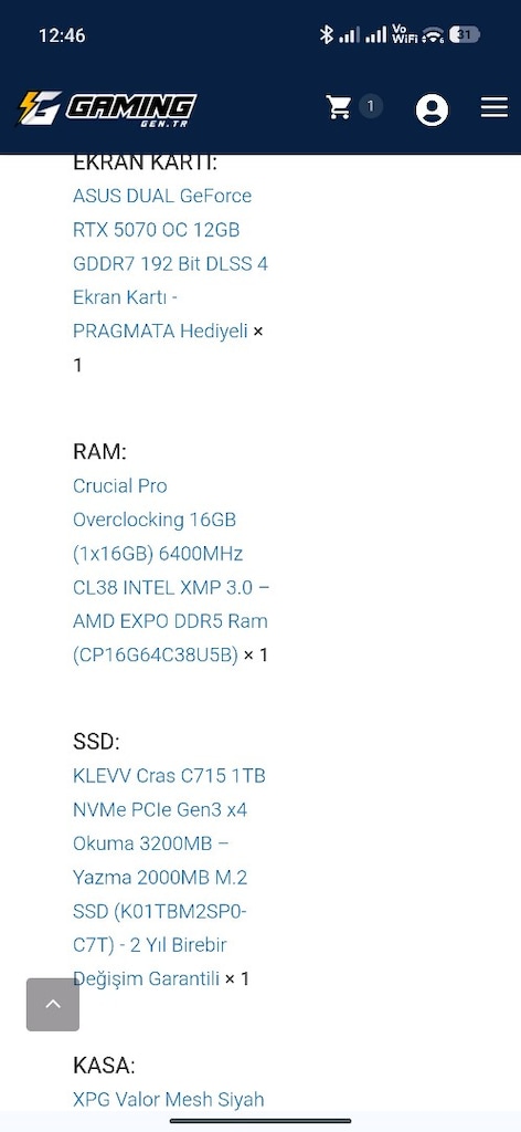 rtx 5070 r7 7800XD hazır sistem 3 aylık - 6