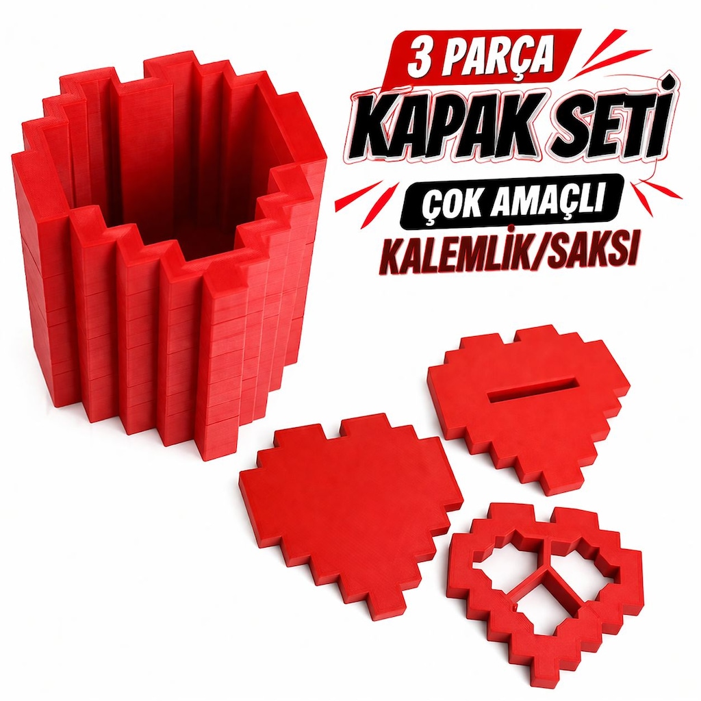 Yapı3D Piksel Tasarım Kalemlik 4’lü Set – Dekoratif Masaüstü Organizer - 3