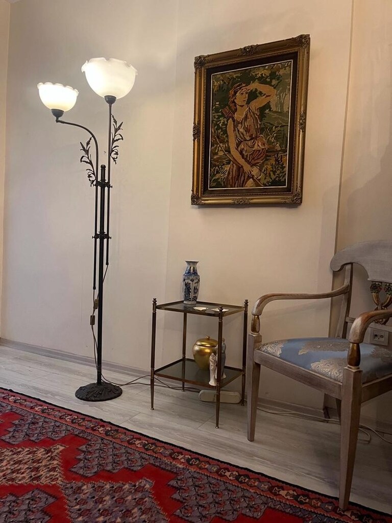 Opal Camlı Asansörlü Bronz Lambader - 2