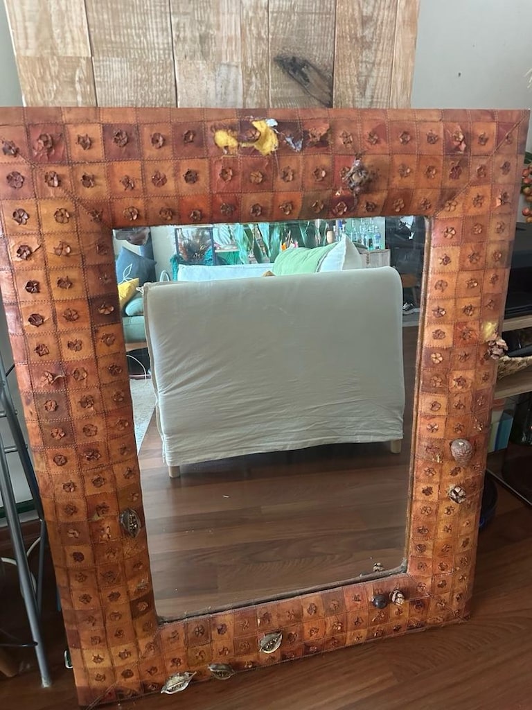 80*100cm Büyük Boy Deri Kaplama Dekoratif Ayna - Rustik / Bohem - 13