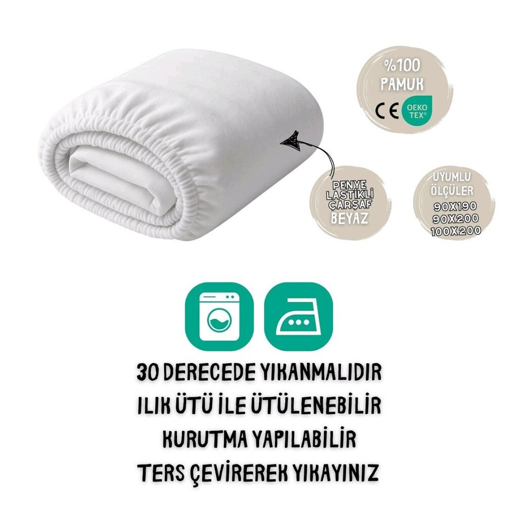 Tek kişilik Pamuk) Penye Lastikli Çarşaf - 3