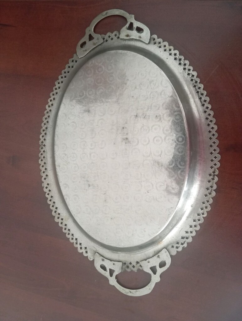İşlemeli antika bakır tepsi - 7