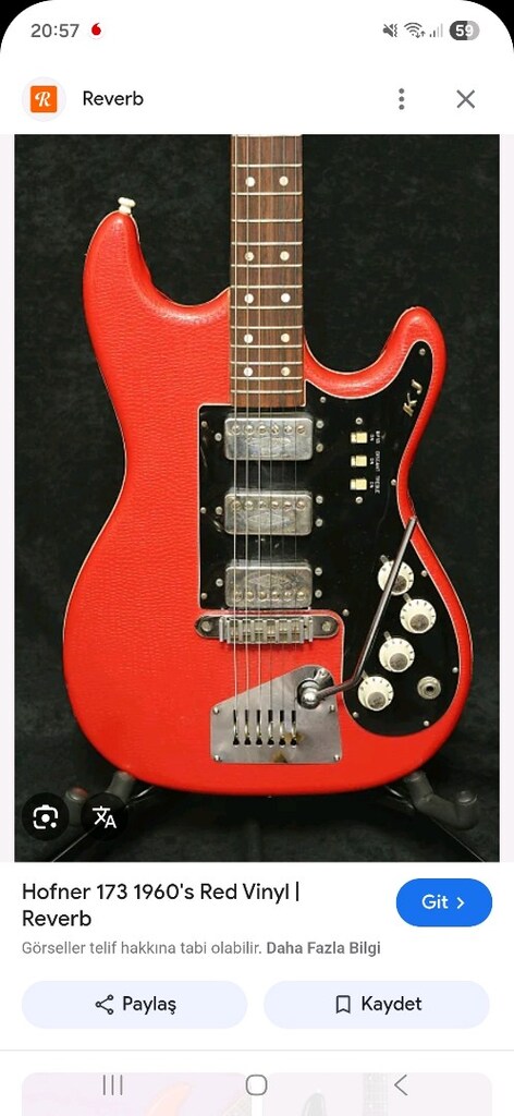 Elektro gitar hofner 1960 Red vinyl çok temiz çalışır durumda - 2