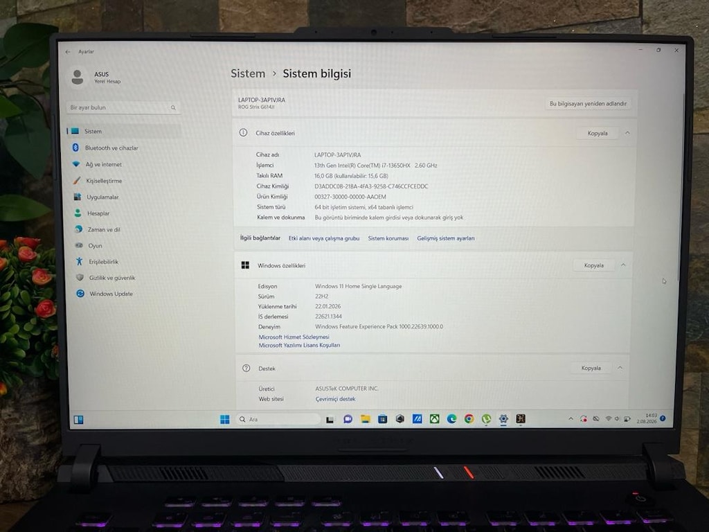 Tertemiz ASUS ROG Strix G16 - i7 13. Nesil - RTX 4070 - 16GB RAM - 7