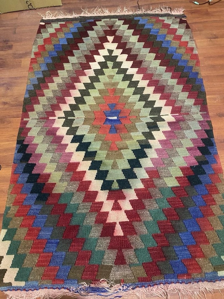 60 Yıllık Vintage El Dokuma Yün Kilim (85x135 cm) - Kök Boya Anadolu