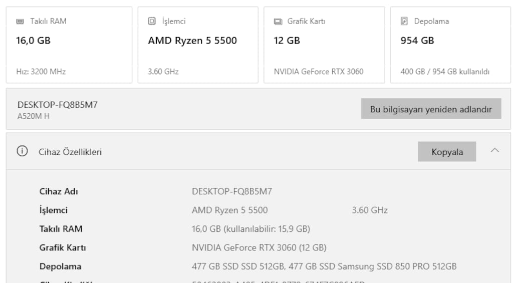 Oyuncu Bilgisayarı Ryzen 5 5500 RTX 3060 12 GB 16 RAM 1 TB SSD - 3