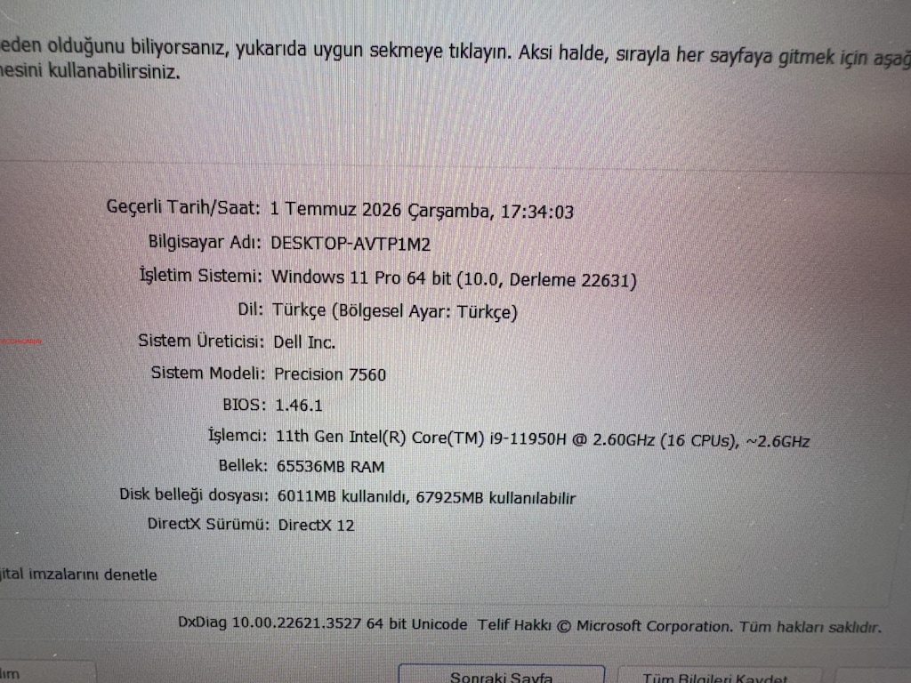 DELL PRECISION İ9 11. NESİL 64 GB RAM 512 M2SSD RTX A2000 - 7