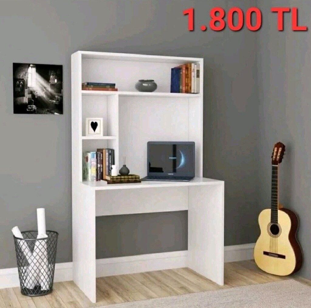 Beyaz Raflı kitaplıklı Çalışma bilgisayar Masası masa - 2