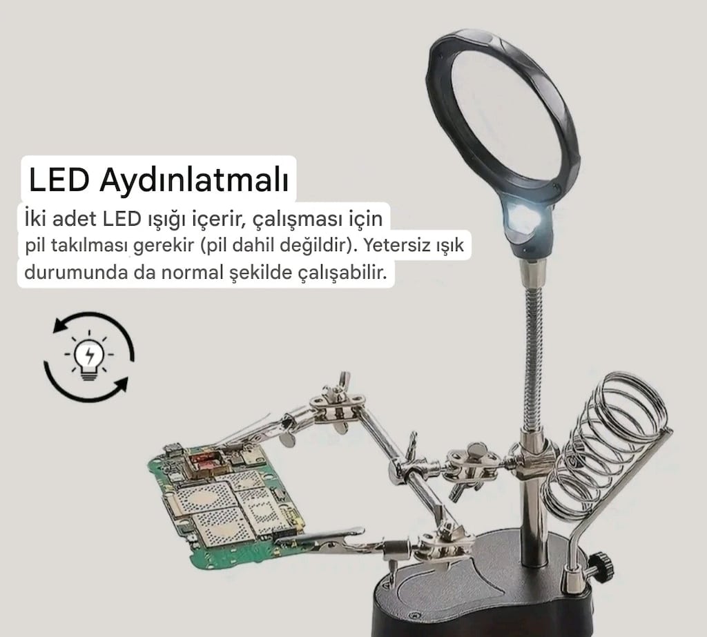 3,5x – 12 x büyüteç lens LED aydınlatma klipsli kompact tamir istasyon - 9