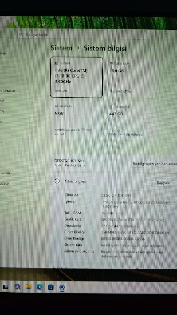 İ3 10100F 500SSD 16DDR4 RAM GTX1660S 6GB 165HZ MONİTÖR PC - 13