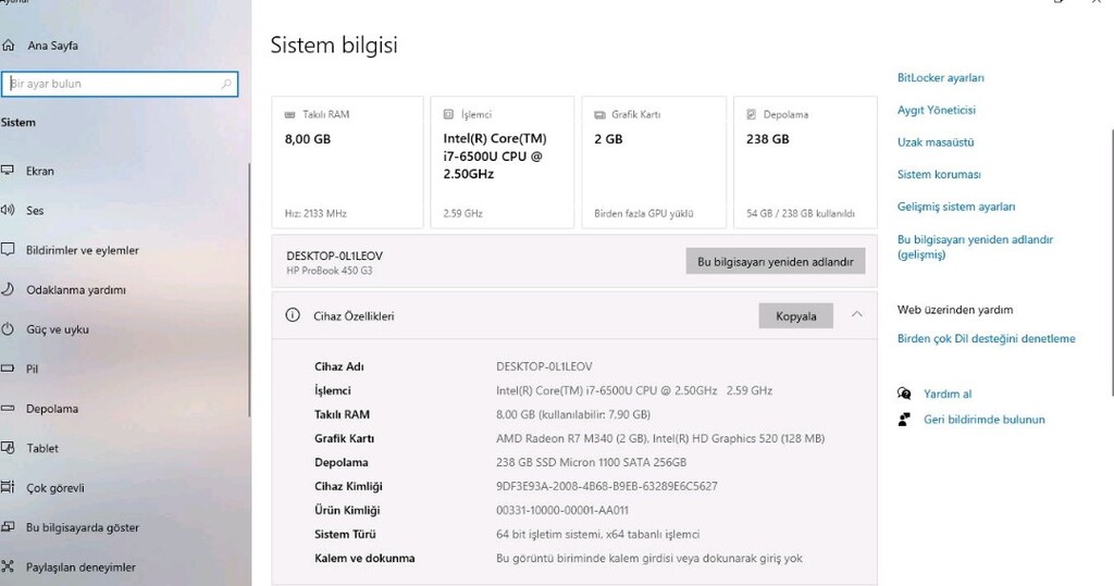 HP 450 G3 DİZÜSTÜ BİLGİSAYAR 2 EL SIFIR DEĞİL DİR 15,6 EKRAN PANEL - 10
