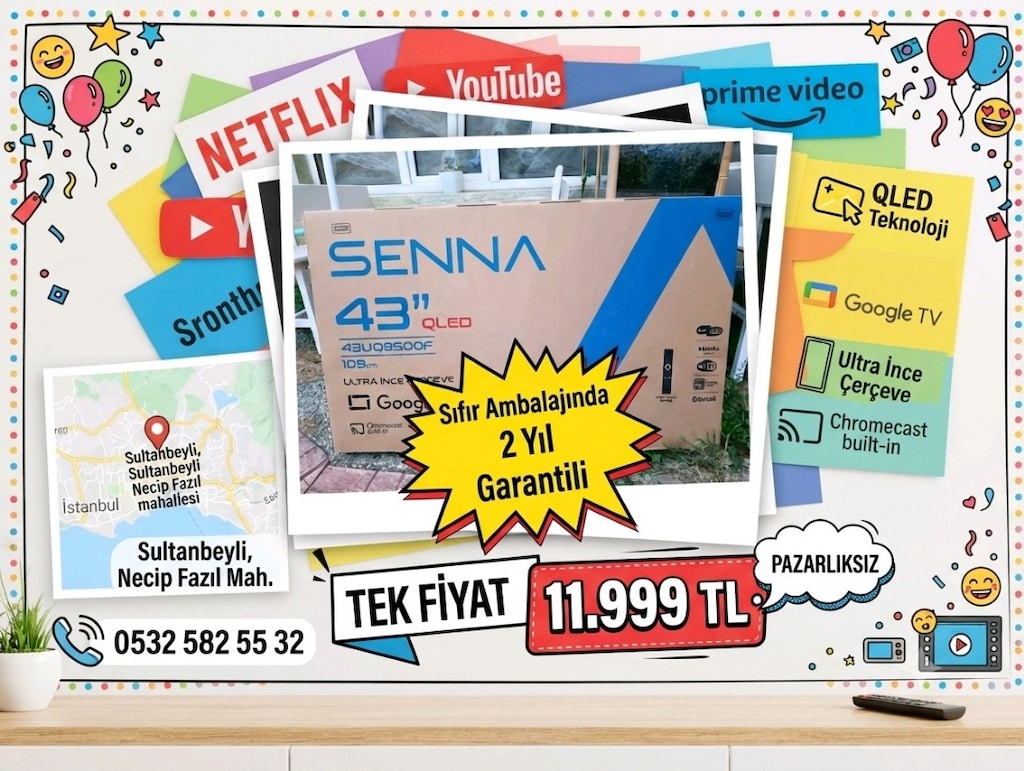 sıfır açılmamış ambalajında 2 yıl garantili Senna 109 ekran Google TV