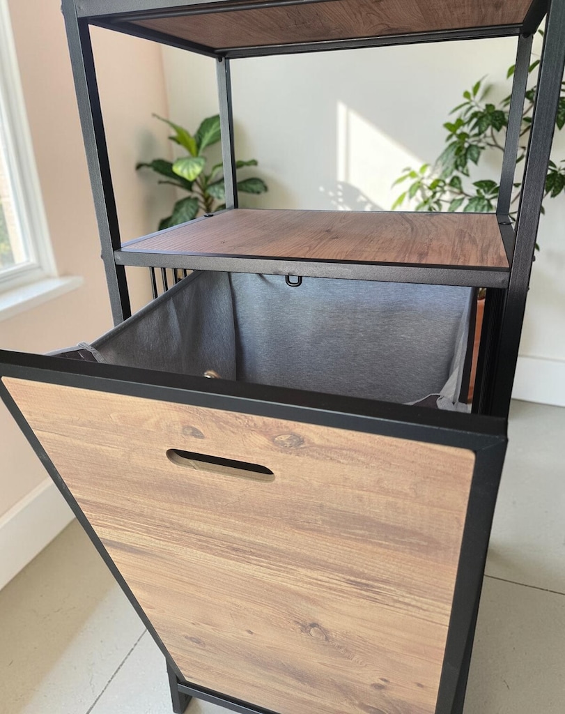 KİRLİ SEPETLİ BANYO DOLABI AHŞAP RAFLI METAL GÖVDELİ 4 RAFLI ORGANİZER - 4