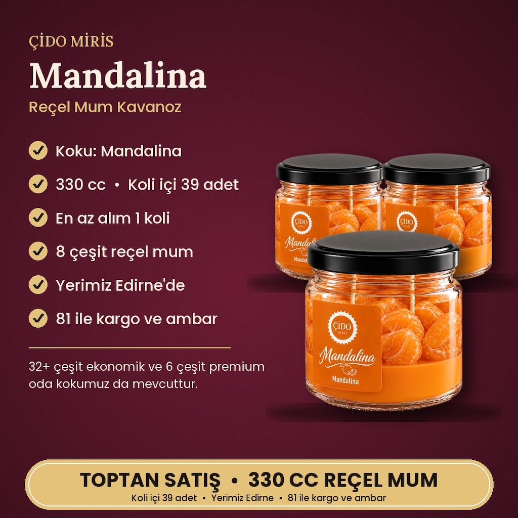 ÇİDO MİRİS DEKORATİF REÇEL MUM MANDALİNA | TOPTAN SATIŞ - 2