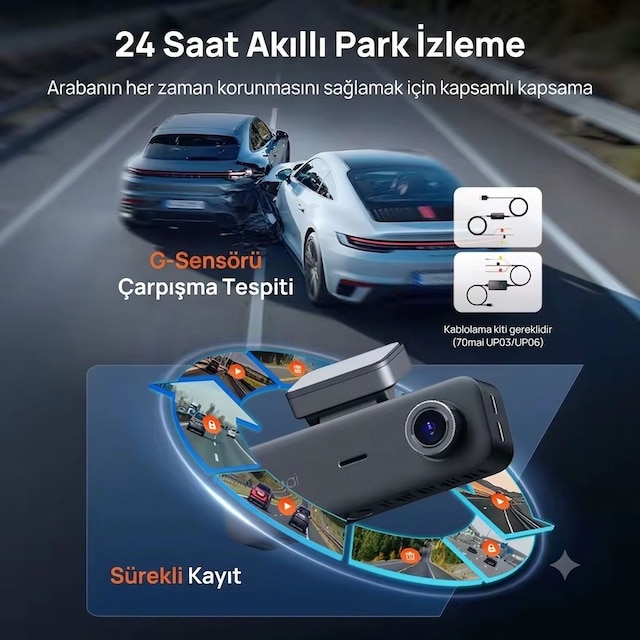 70mai T800E 3 Kanallı Ön Arka İç Mekan Kamera + UP03 Park Modu Kiti - 5