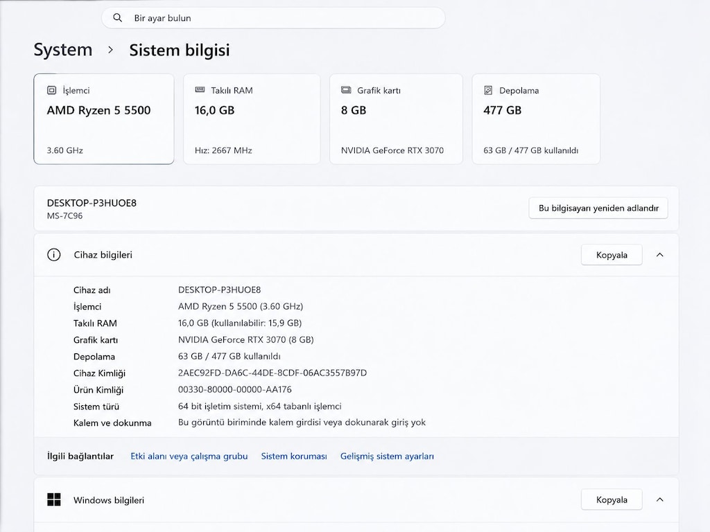 RTX 3070 8GB Ryzen 5 5500 16GB Sıfır Gaming PC 2 Yıl Garantili - 3