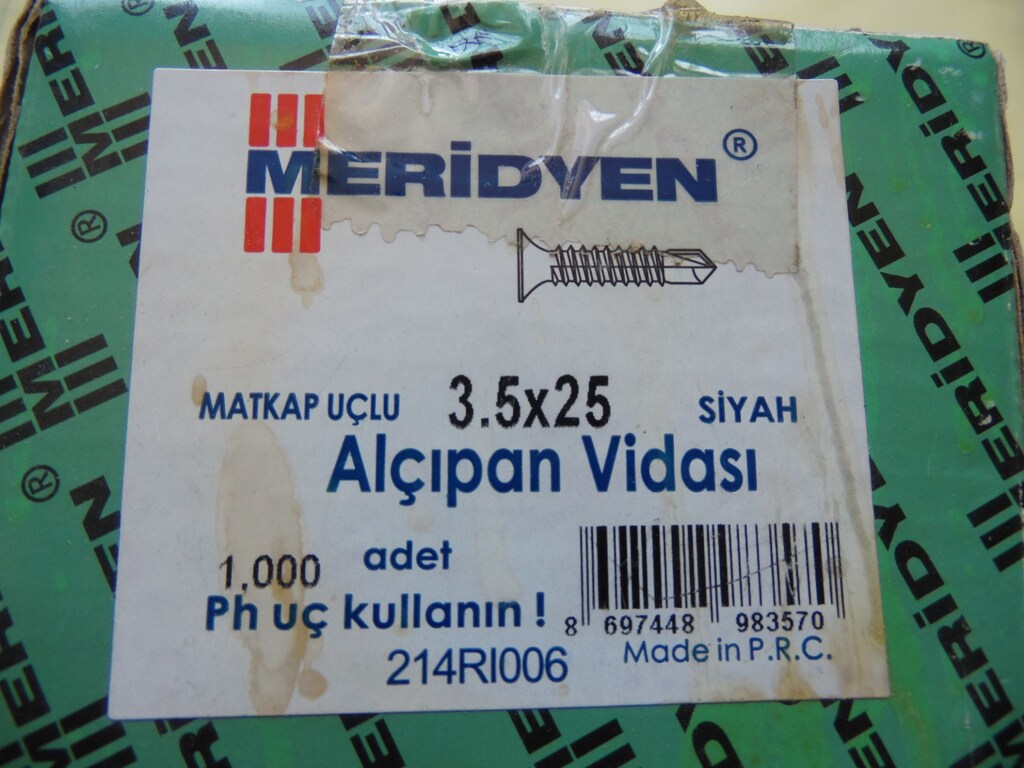 Meridyen 3.5x25 Matkap Uçlu Alçıpan Vidası (Siyah)- 500 adet - 2
