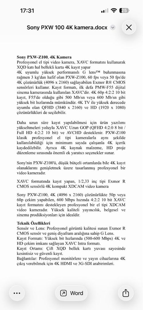 Sony PXW-Z100 4K Profesyonel Kamera - 8