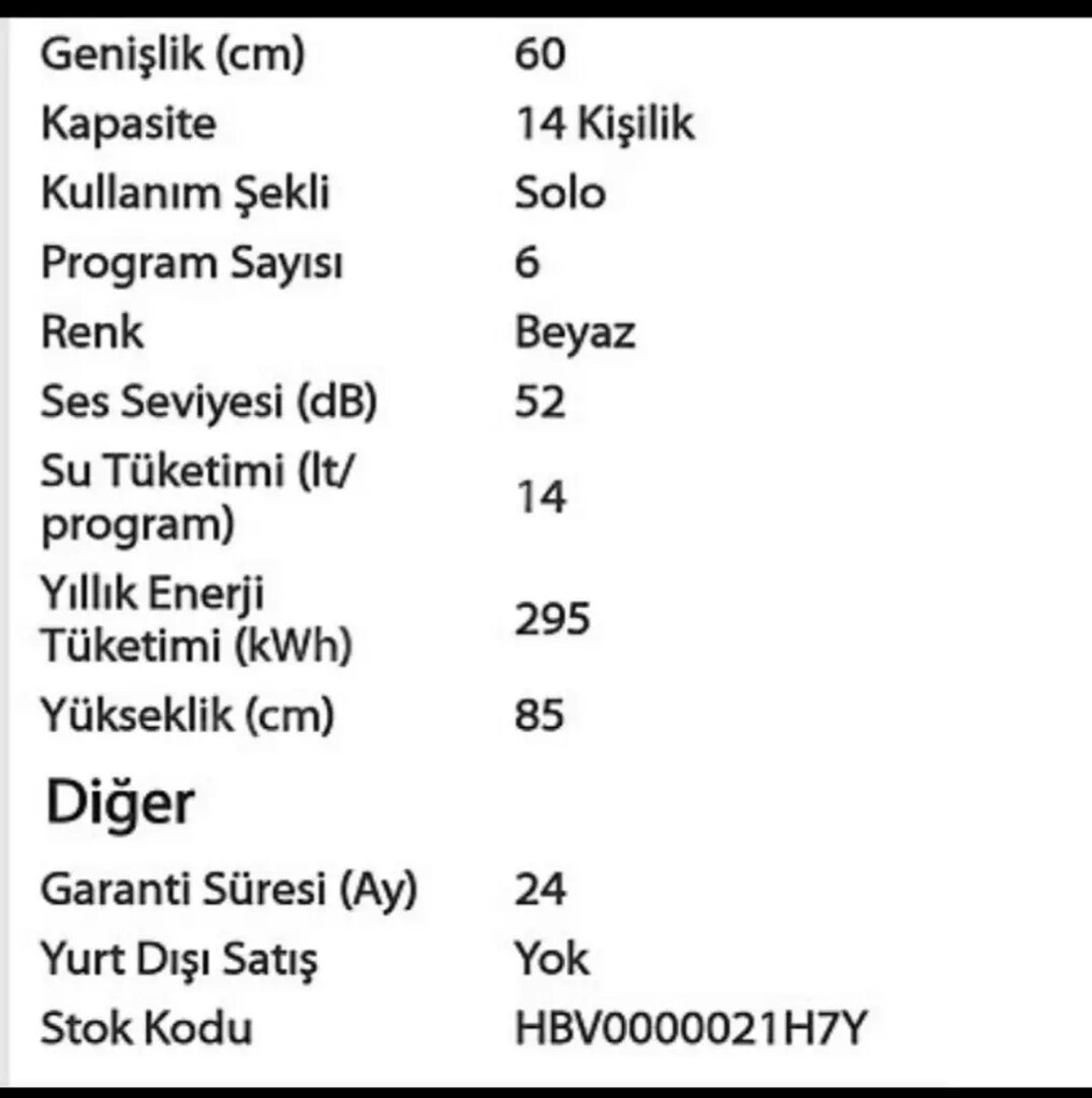 HOTPOİNT ARISTON LKF-6B+010 TK A+ 6 PROGRAMLI BULAŞIK MAKİNESİ SIFIR - 3