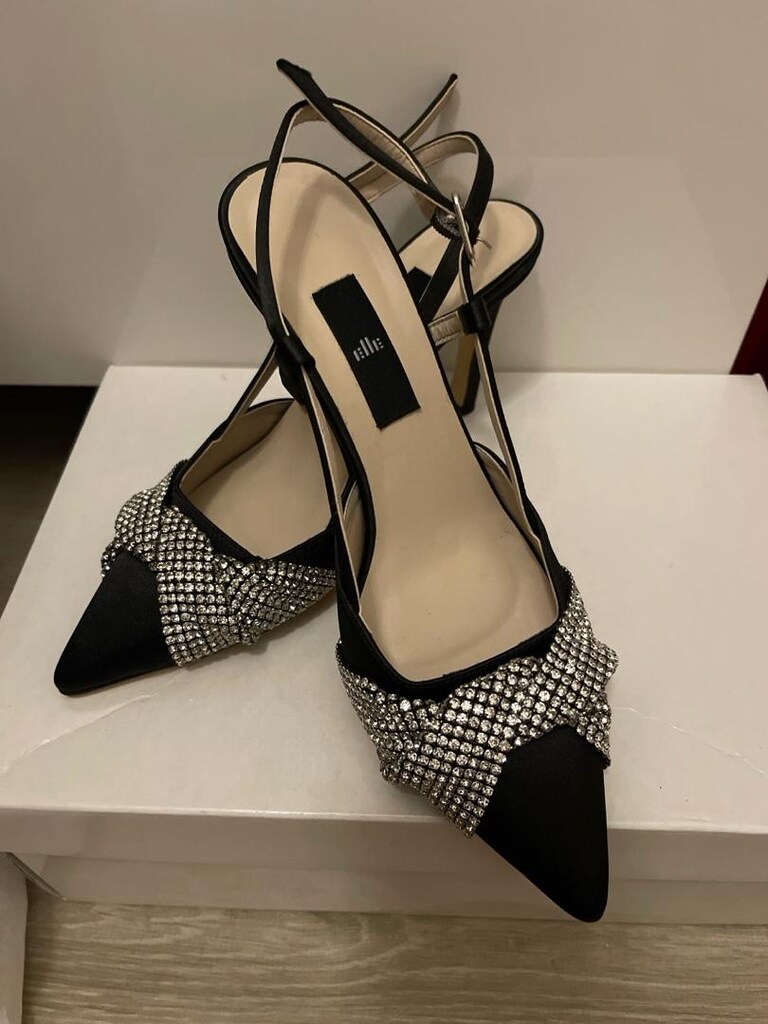 elle topuklu taşlı ayakkabı - 3