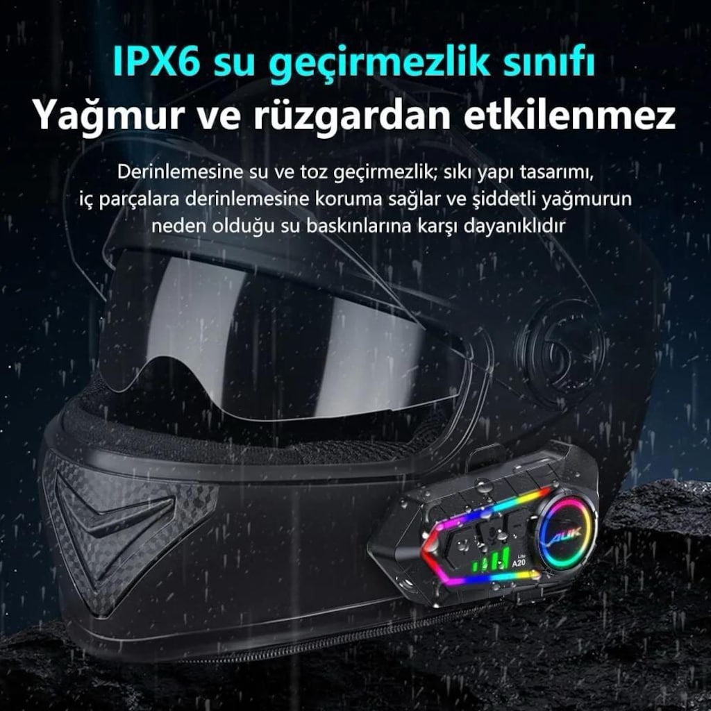 AUK A20 LİTE BLUETOOTH KASK KULAKLIĞI (2 Eşleşmeli) - 3