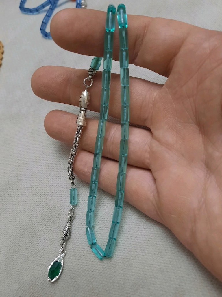turkuaz kesme ince uçak camı tesbih - 4