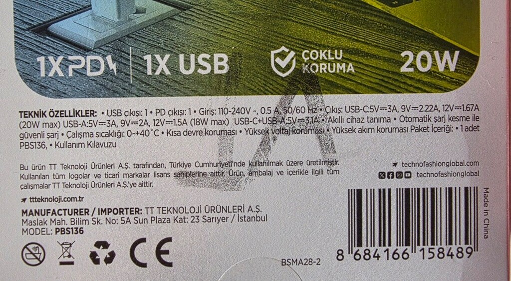 Polosmart PBS136 Hızlı 1 USB 1 PD Çıkışlı 20W Şarj Adaptörü Duvar Şarj - 14