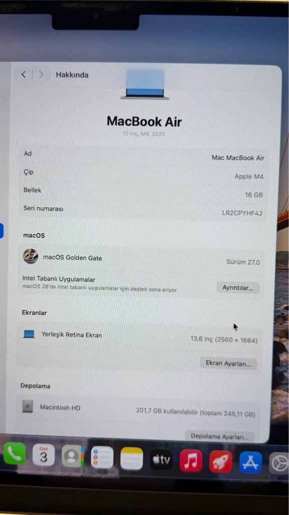MacBook Air M4 16 GB RAM 256 GB SSD 15 ay garantili hatasız - 3