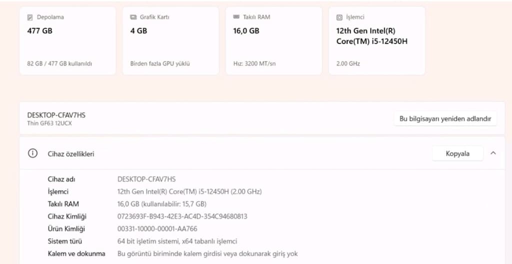 i5 12. Nesil MSI G@ming 16 GB RAM tam bir oyun canavarı laptop - 8
