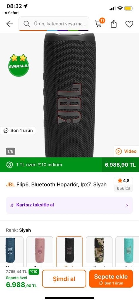 KAPALI KUTU• SIFIR• JBL FLİP 6• BLUETOOTH HOPARLÖR• SİYAH - 5