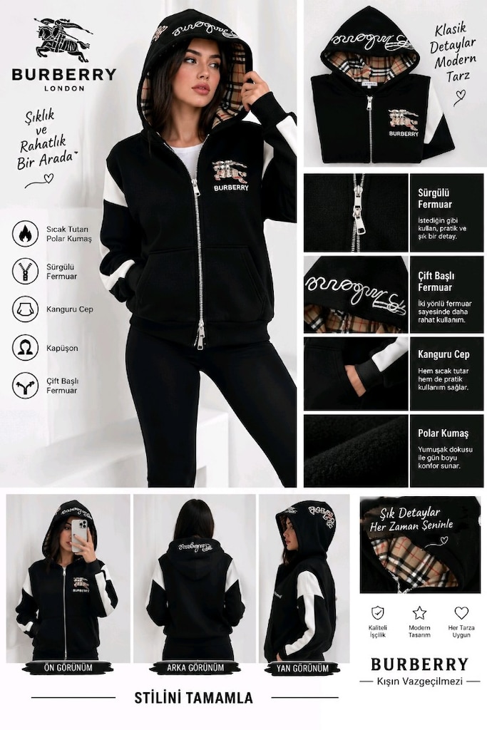 Burberry Siyah Kapüşonlu Sweatshirt - 2