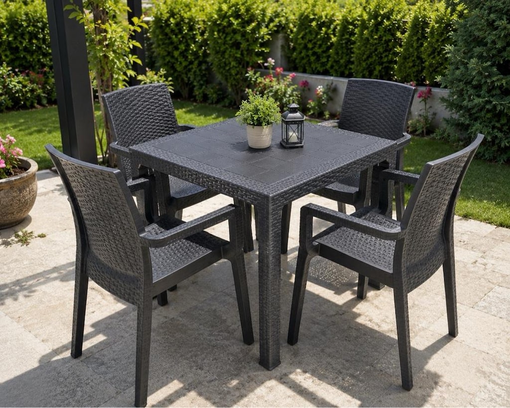 Mandella Elit Rattan Bahçe/Balkon Masa Takımı 90x90 | 4 Sandalyeli