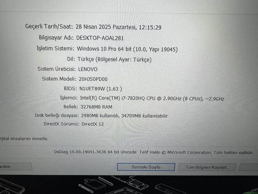 THİNKPAD P51 İ7 7. NESİL 32 GB RAM 256 M2SSD NVİDİA M1200M - 8